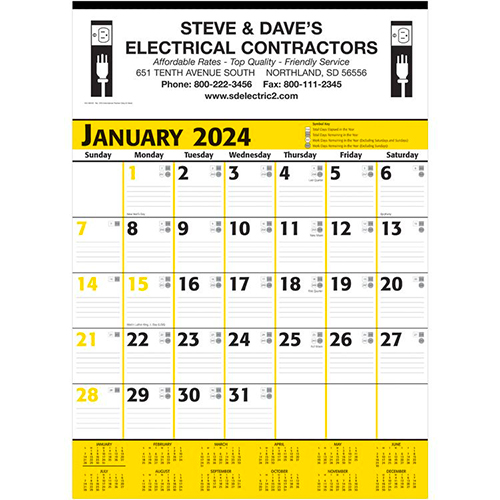 26280 - Commercial Planner Wall Calendar - Yellow & Black