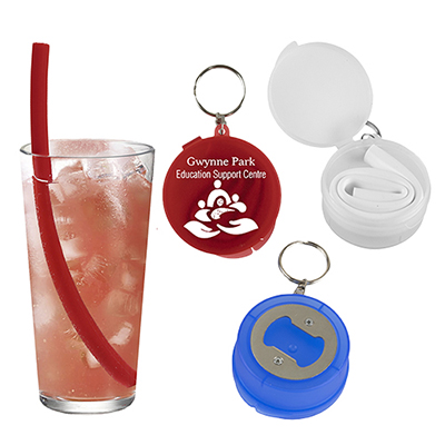 33042 - 10” Reusable Silicone Straw in Bottle Opener Case