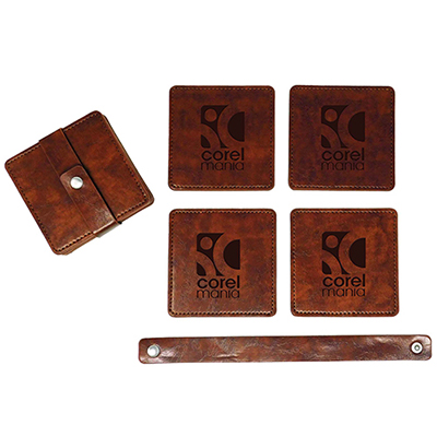 35248 - Watson Square PU Leather Coaster: 4 Piece Set