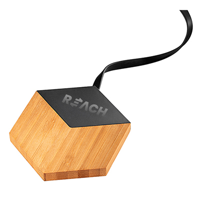 35631 - Bamboo 5W Wireless Charging Base with Light-Up Logo
