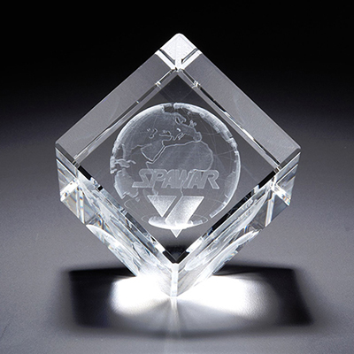 36172 - 3D Crystal Jewel Cube Large Award - 3D Laser