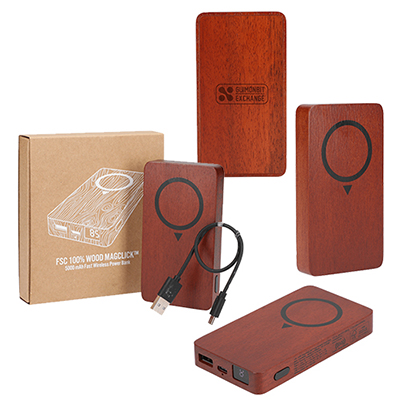 36425 - FSC® 100% Wood MagClick™ Fast Wireless Power Bank
