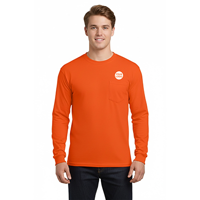 Gildan® - Ultra Cotton® 50/50 Long Sleeve T-Shirt with Pocket (Safety Orange)