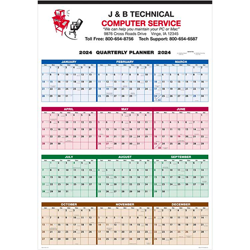 Single Sheet Wall Calendar - Quarterly