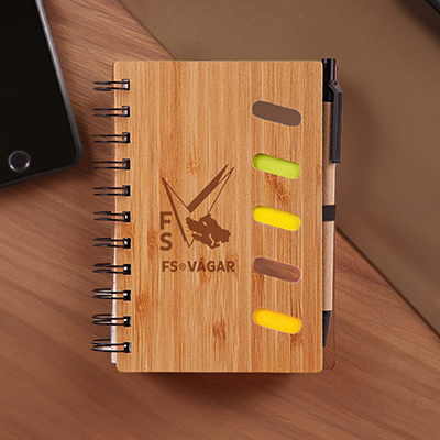 Bamboo Front Cover Notebook with Sticky Note and Pen