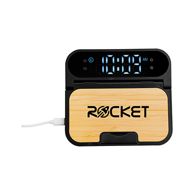 15W Bamboo Folding Charger With Digital Clock