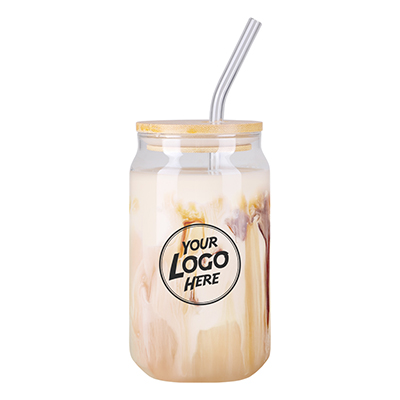 16 oz. Glass Can with Bamboo Lid & Straw