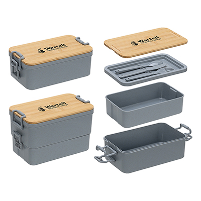 Chuckwagon Stackable Lunch Box With Bamboo Lid & Utensils