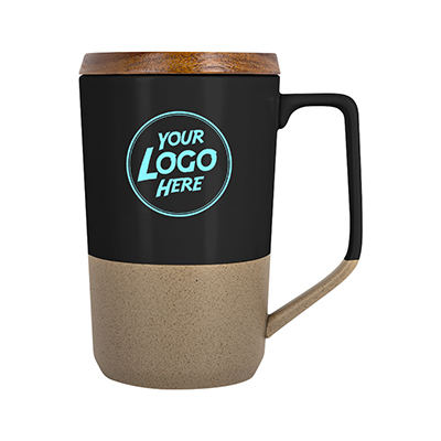 15 oz. Rochester Two-Tone Ceramic Mug w/Wood Lid