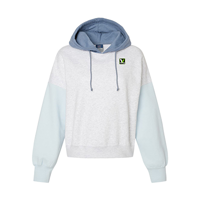 MV Sport Women's Sueded Fleece Colorblocked Crop Hooded Sweatshirt 